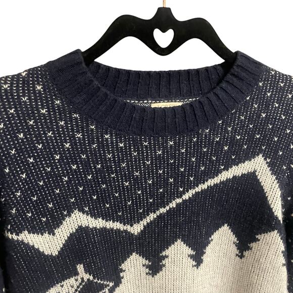 J. Crew Winter Intarsia Ski Scene Merino Wool Blend Crewneck Sweater Navy XS - Picture 4 of 7